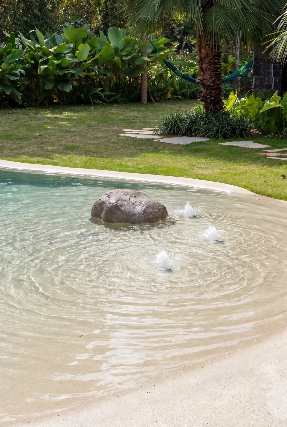 Pedra no raso da prainha, com um geyser ao lado